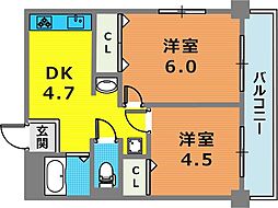 シティーハイツ二宮 2階2DKの間取り