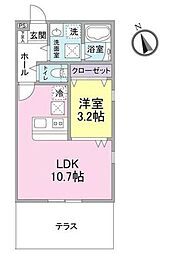 丘の上テラス菊名B 1LDKの間取図画像