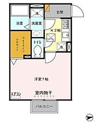 クレアーレ 1階1Kの間取り