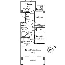 深沢ハウスE棟 3LDKの間取図画像