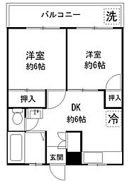 ニュー澤田ハイツB 2DKの間取図画像