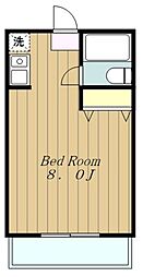 小田急小田原線 相模大野駅 徒歩9分の賃貸アパート 2階ワンルームの間取り
