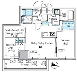 パークアクシス板橋本町ステーションゲート 7階2SLDKの間取り