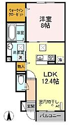 JR横浜線 相原駅 徒歩14分の賃貸アパート 1階1LDKの間取り