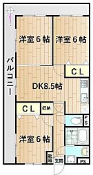 モンテ鹿島 3DKの間取図画像