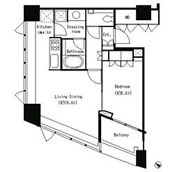 パークキューブ目黒タワー 1LDKの間取図画像