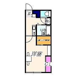 レオパレスプレステージ 2階1Kの間取り