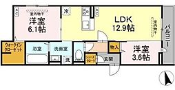 トルマリーナ相武台 2階2LDKの間取り