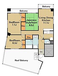 龍生堂橋本ビル 6階3LDKの間取り