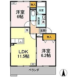 フォレスト 2階2LDKの間取り