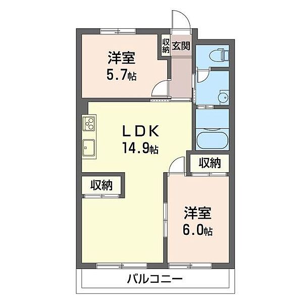 ヤマサコーポ 00301｜神奈川県横浜市中区滝之上(賃貸マンション2LDK・3階・58.50㎡)の写真 その2