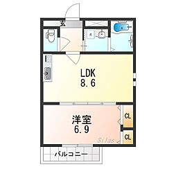 おおさか東線 JR俊徳道駅 徒歩7分の賃貸アパート 3階1LDKの間取り