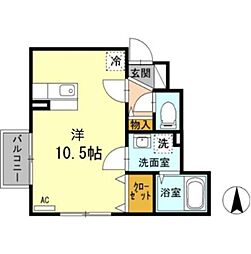 京王線 高幡不動駅 徒歩5分の賃貸アパート 1階ワンルームの間取り