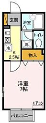 東京メトロ東西線 妙典駅 徒歩8分の賃貸アパート 2階1Kの間取り