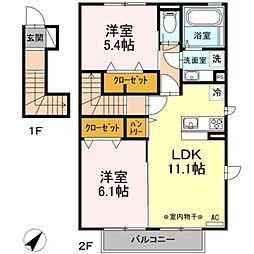 ターナ木曽西 B棟 2階2LDKの間取り