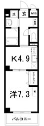 イターナル 1DKの間取図画像