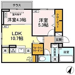 セレスティア坂下 1階2LDKの間取り