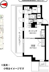 東急東横線 自由が丘駅 徒歩6分の賃貸マンション 6階1DKの間取り