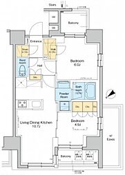 プラウドフラット西日暮里 8階2LDKの間取り