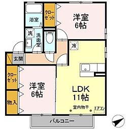 フォレストコート 2階2LDKの間取り