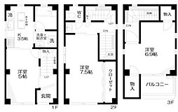 細田邸1 1階3Kの間取り