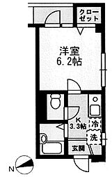 レジデンスOGIII 2階1Kの間取り