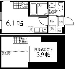 ハーミットクラブハウスよこはま丘の上 2階ワンルームの間取り
