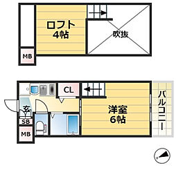 エステムコート三宮駅前ラ・ドゥー 2階1Kの間取り