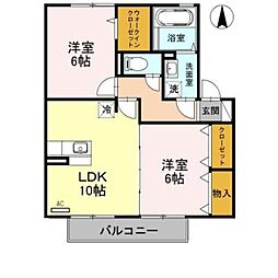コートダジュール嶋 2階2LDKの間取り
