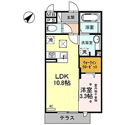ロイジェントパークス レイクタウン O 1階1LDKの間取り