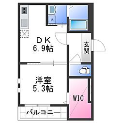 フジパレス北新金屋丁 2階1DKの間取り