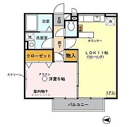 プレジオ 2階1LDKの間取り