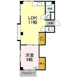 能茶山ハイツ 1LDKの間取図画像