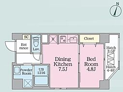 ウテナ西麻布 3階1DKの間取り