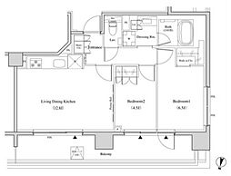 ザ・パークハビオ代々木 8階2LDKの間取り