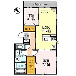 京阪交野線 交野市駅 徒歩4分の賃貸アパート 3階2LDKの間取り