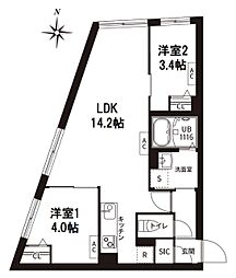 レピュア旗の台レジデンス 2LDKの間取図画像