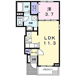 ル・エスターテ 1階1LDKの間取り