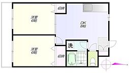 第15島田マンション 3階2DKの間取り