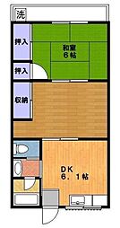船渡コーポ 2DKの間取図画像