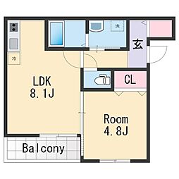 フジパレス黒田V番館 1階1LDKの間取り