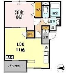 トリヴァンベール蓮根 3階2Kの間取り