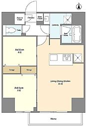 クラリティア西日暮里 8階2LDKの間取り