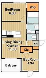 サンパティーク矢部 1階2LDKの間取り