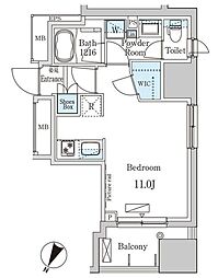 パークアクシス小伝馬町 2階ワンルームの間取り