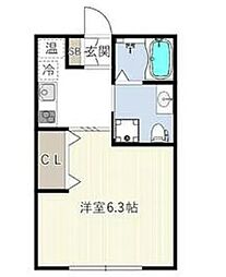 東急目黒線 不動前駅 徒歩7分の賃貸一戸建て 2階ワンルームの間取り
