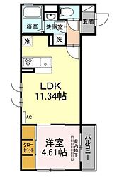 アンジュール綾瀬 2階1LDKの間取り