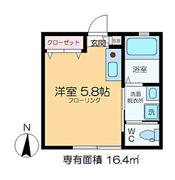 Ｗｏｏｄｙ　Ｅａｓｔ 1階ワンルームの間取り