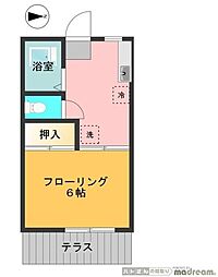 JR中央線 三鷹駅 徒歩15分の賃貸アパート 1階1Kの間取り