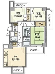 ヴェルデコート 8階3DKの間取り